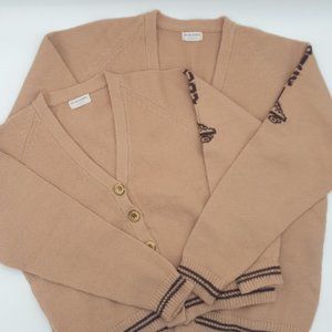 Vintage - Size large - Handmade Skater Cardigan Sweater - Tan - "Dick & Judy